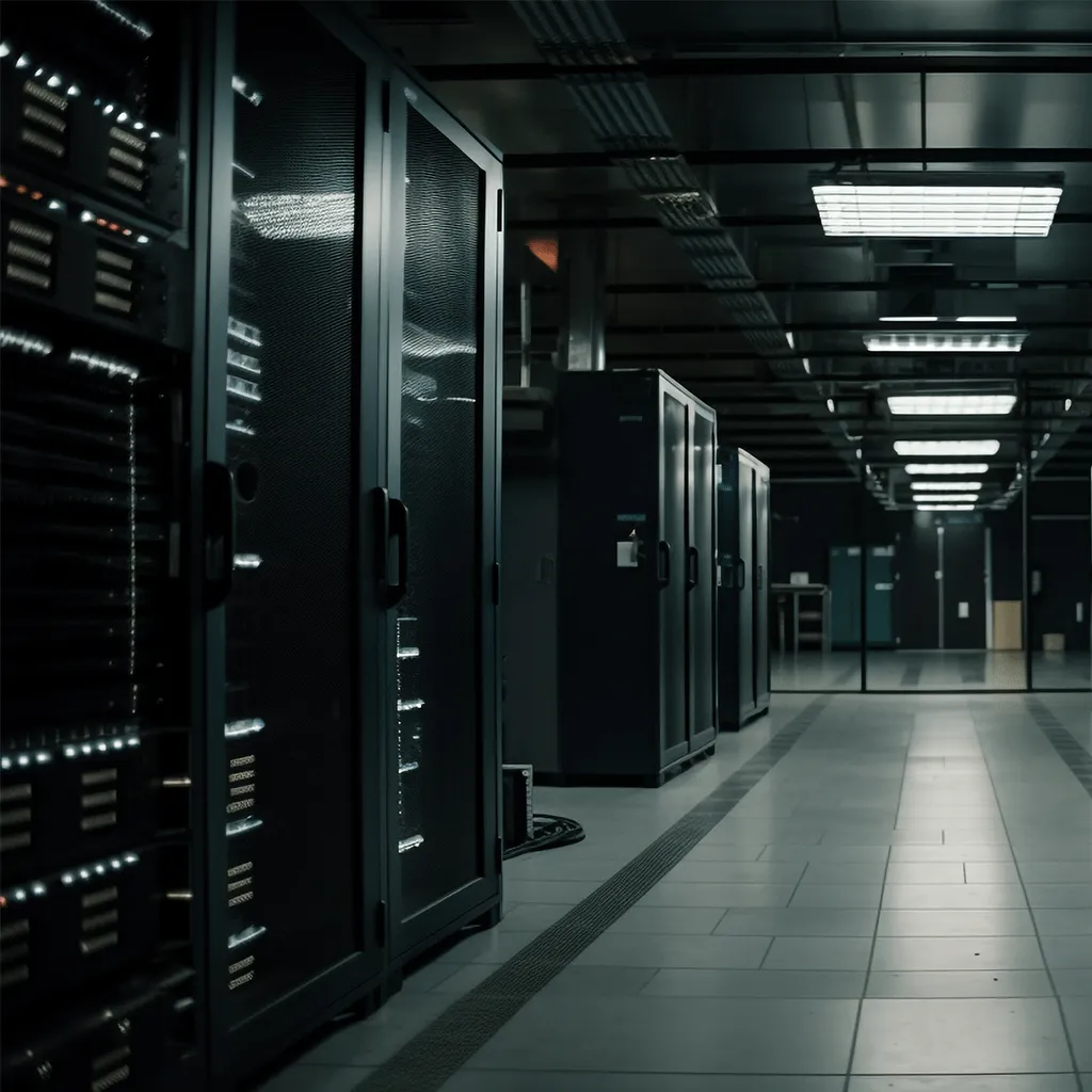 Network racks in a server room